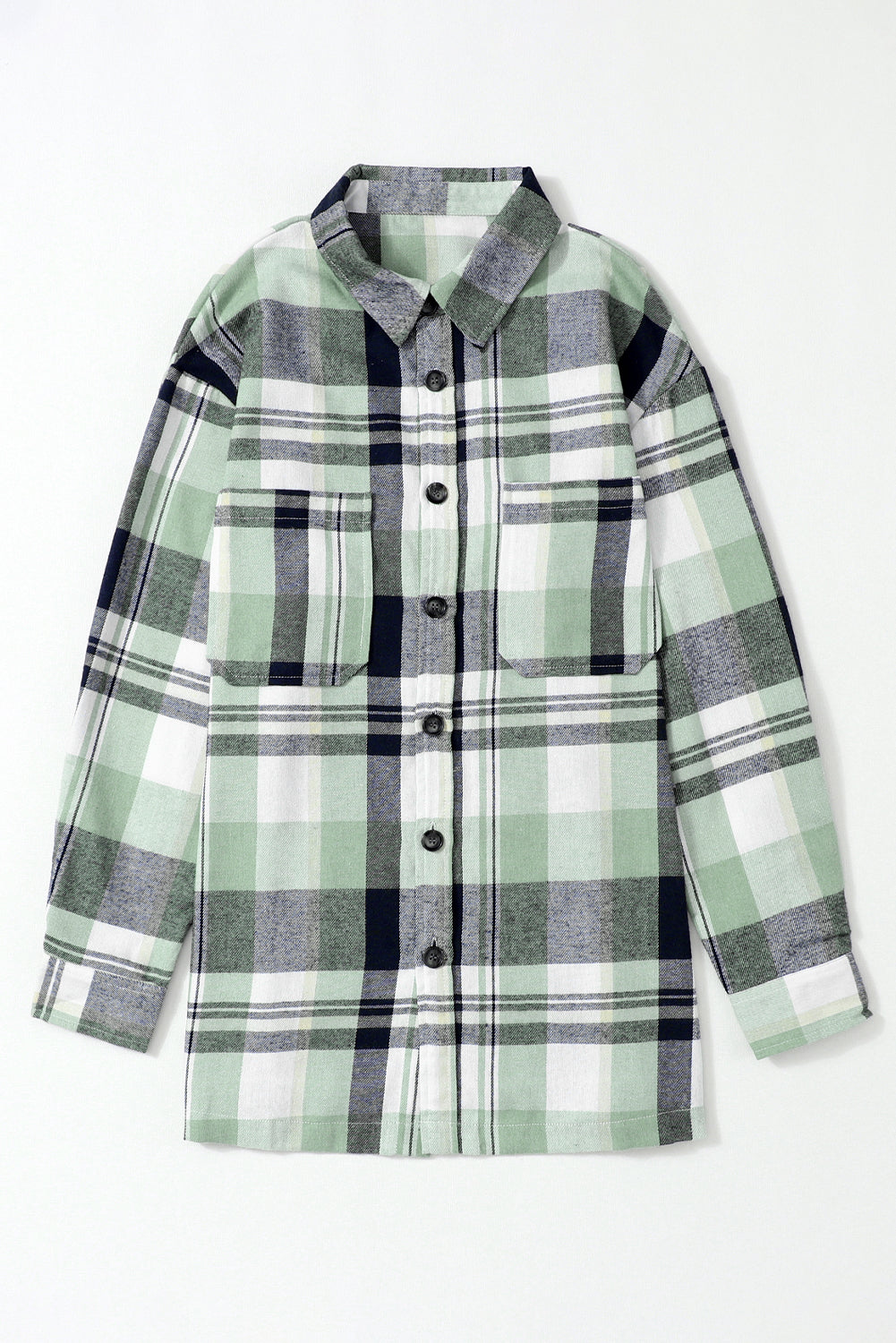 Pink Long Sleeve Collared Button Up Flannel Shacket