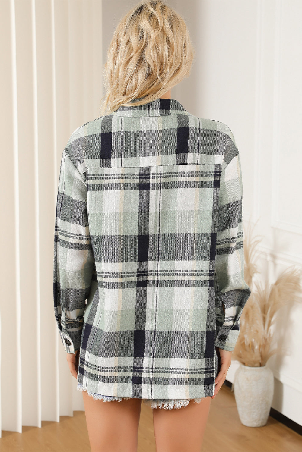 Pink Long Sleeve Collared Button Up Flannel Shacket