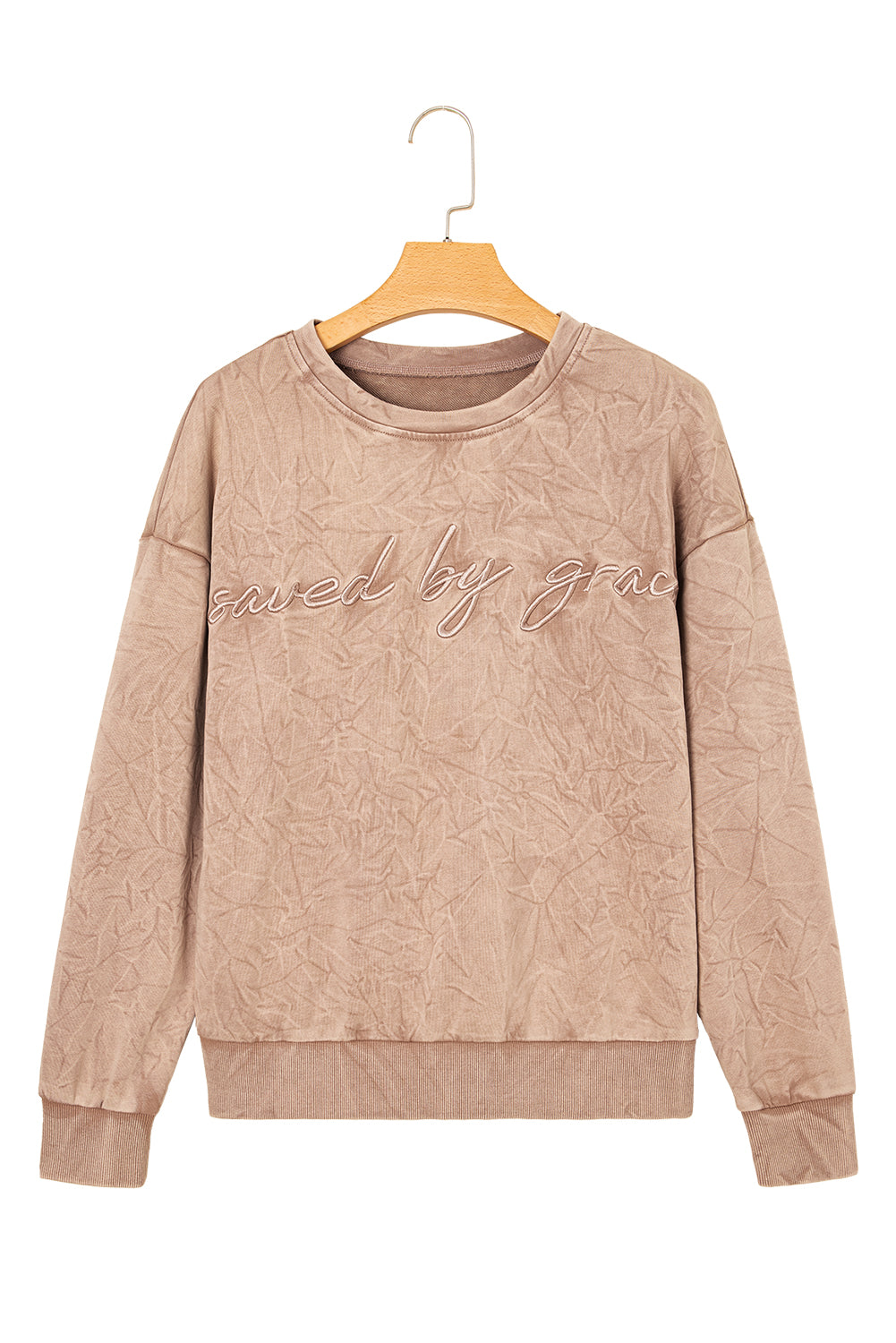 High-rise saved by grace Letter Embroidery Mineral Wash Loose Sweatshirt