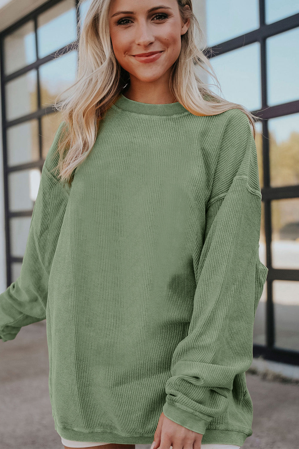 Festival Fuchsia Plain Drop Sleeve Crinkle Rib Oversized Sweatshirt