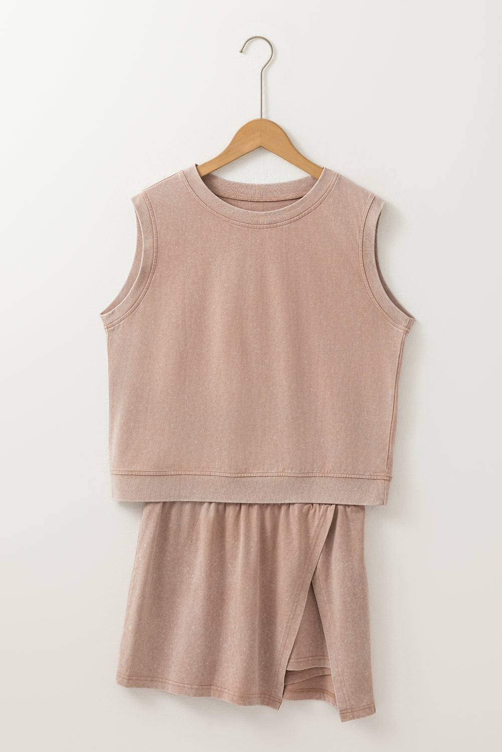 Light Pink Mineral Wash Sleeveless Top and Split Skort Set