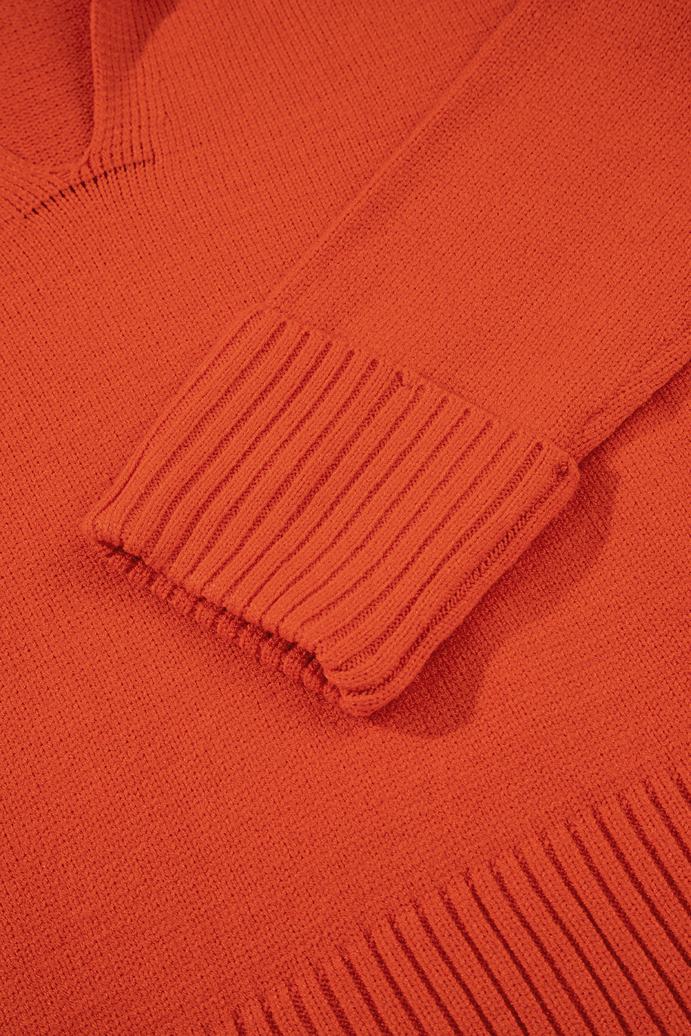 Chestnut Ribbed Edge Collared V Neck Loose Fit Sweater