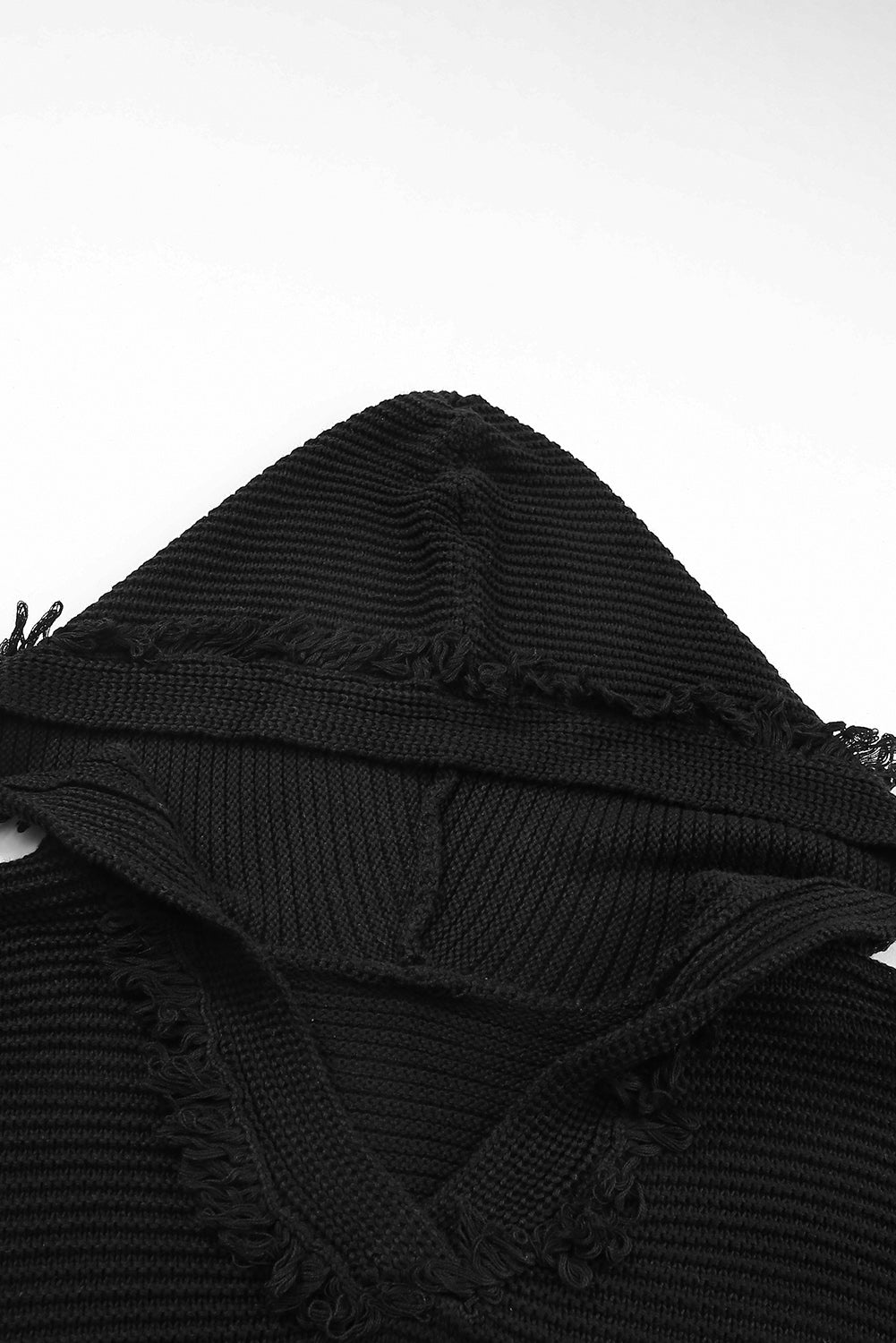 Black Split V Neck Pullover Knit Hooded Sweater
