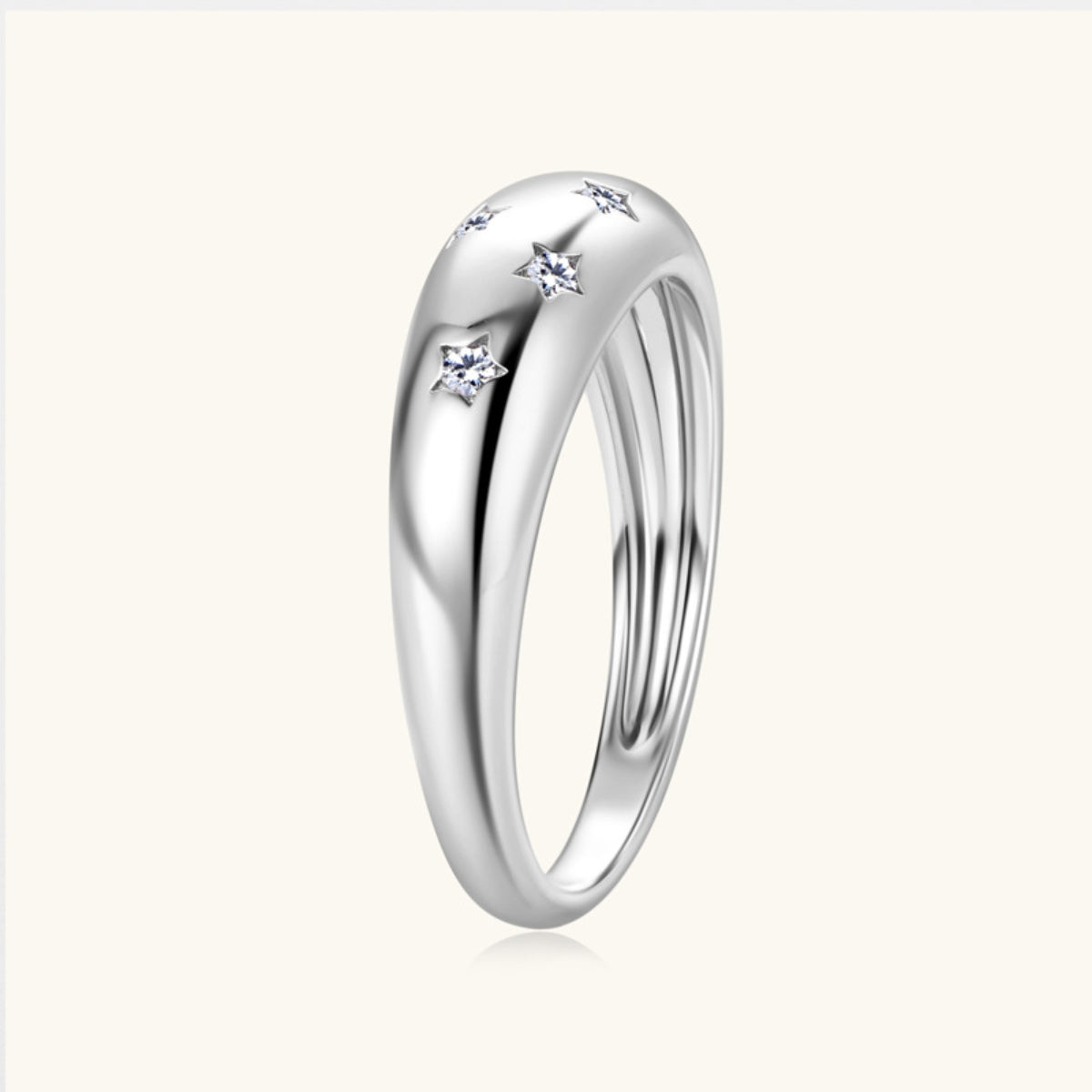 Sterling Silver 925 Inlaid Moissanite Star Ring