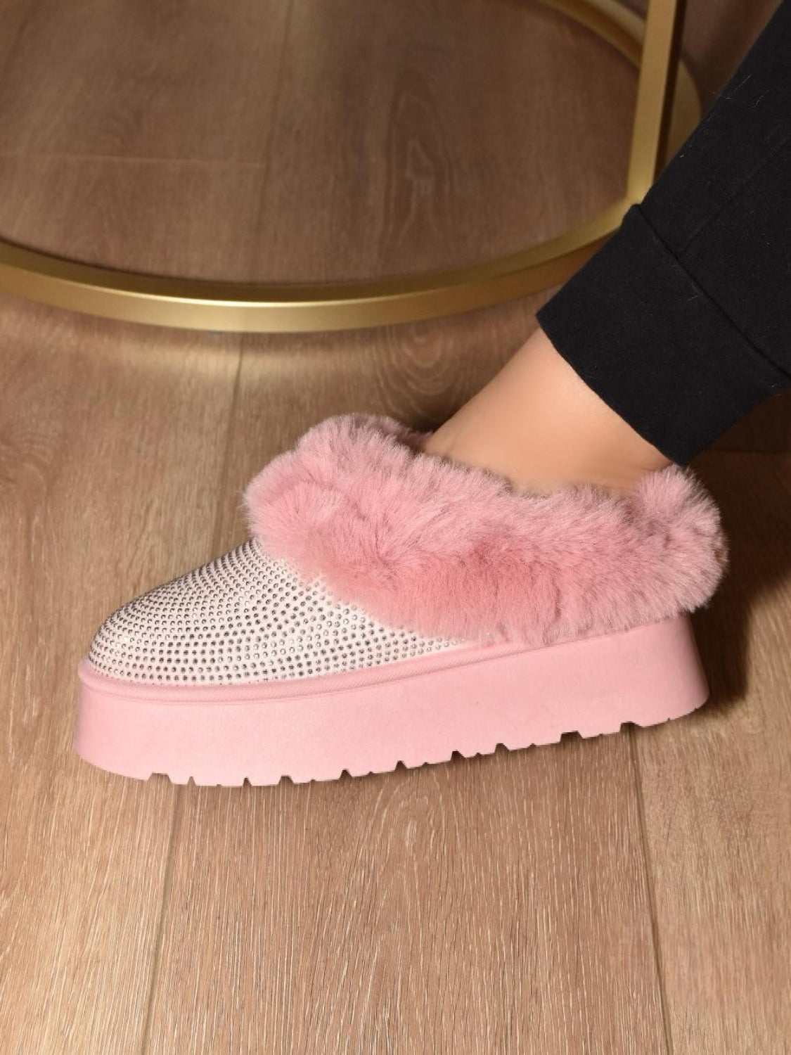 WILD DIVA Embellished Faux Fur Platform Bootie Slippers
