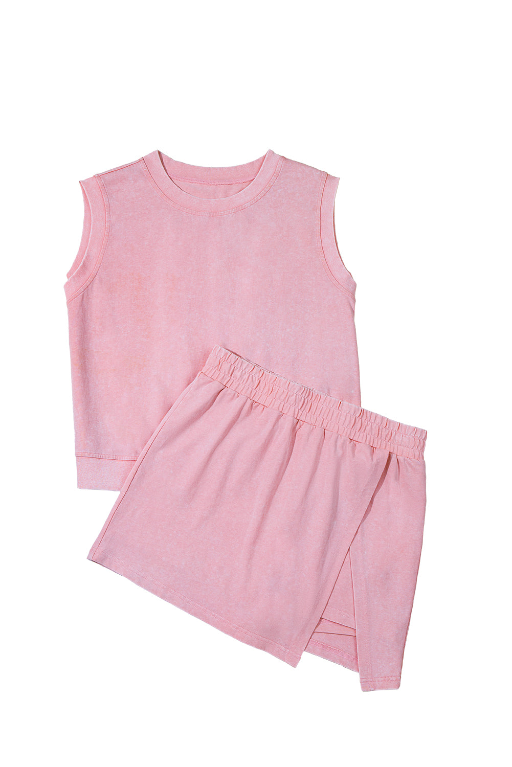 Light Pink Mineral Wash Sleeveless Top and Split Skort Set