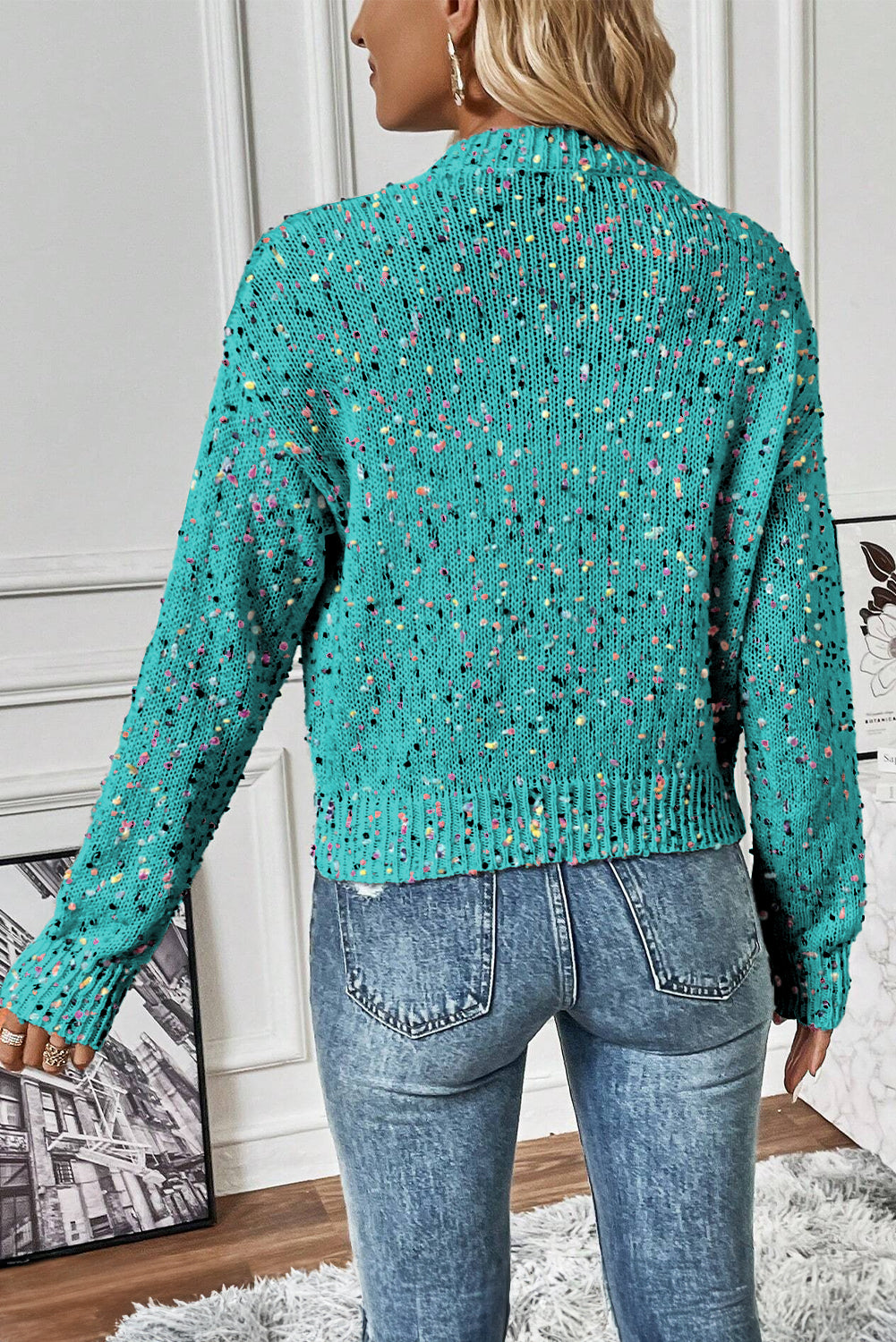 Aruba Blue Confetti Knit Button Cardigan