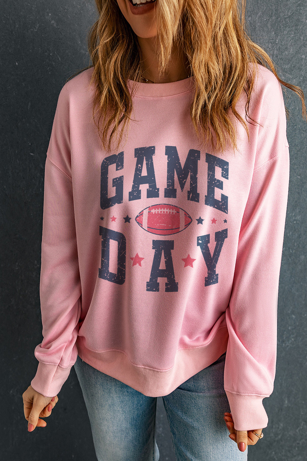 Pink Football GAME DAY Graphic Drop Shoulder Sweatshirt