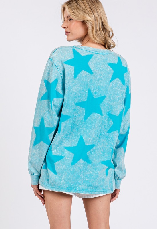 SAGE + FIG Mineral Wash Turquoise Star Pattern T-Shirt
