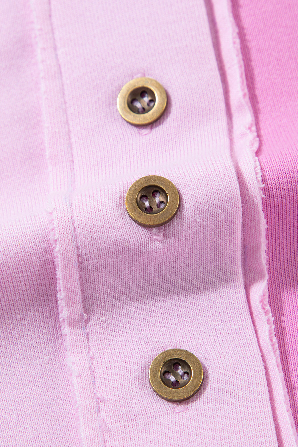 Pink Colorblock High Low Loose Henley Sweatshirt