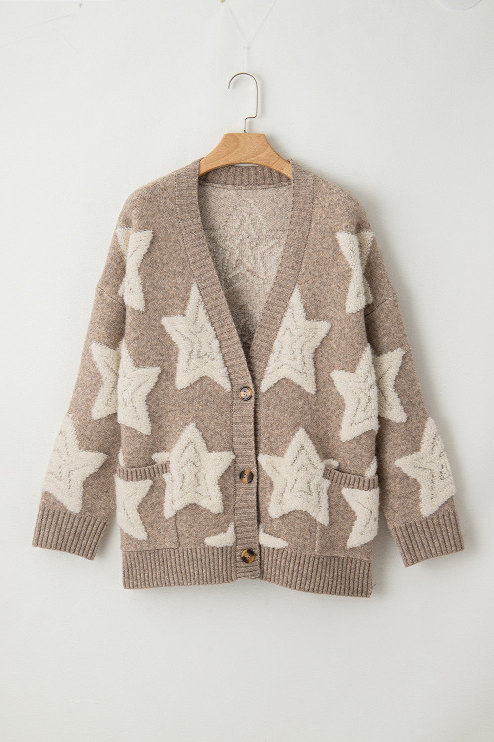 Star Beige Button Up Long Sleeve Cardigan