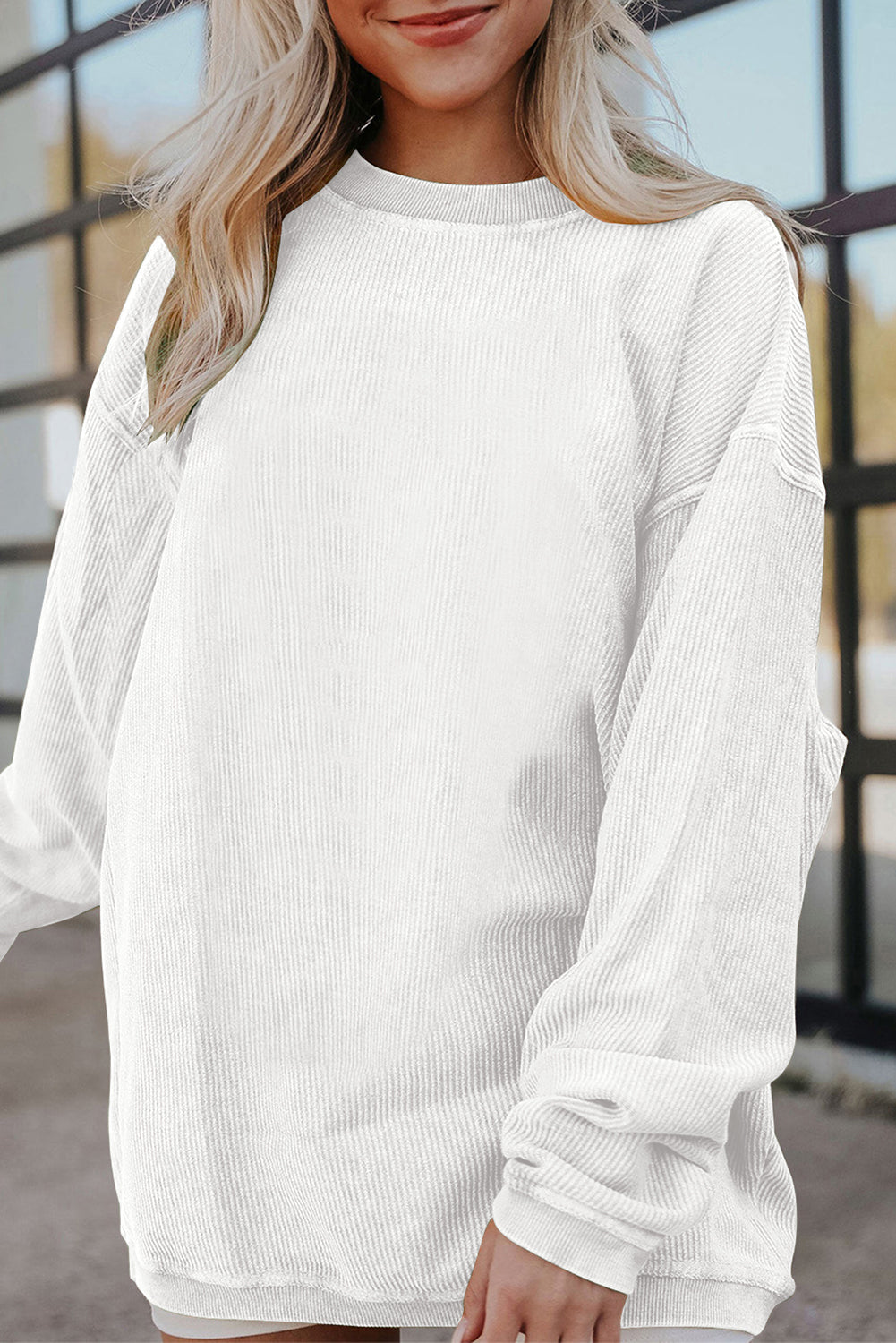 Festival Fuchsia Plain Drop Sleeve Crinkle Rib Oversized Sweatshirt