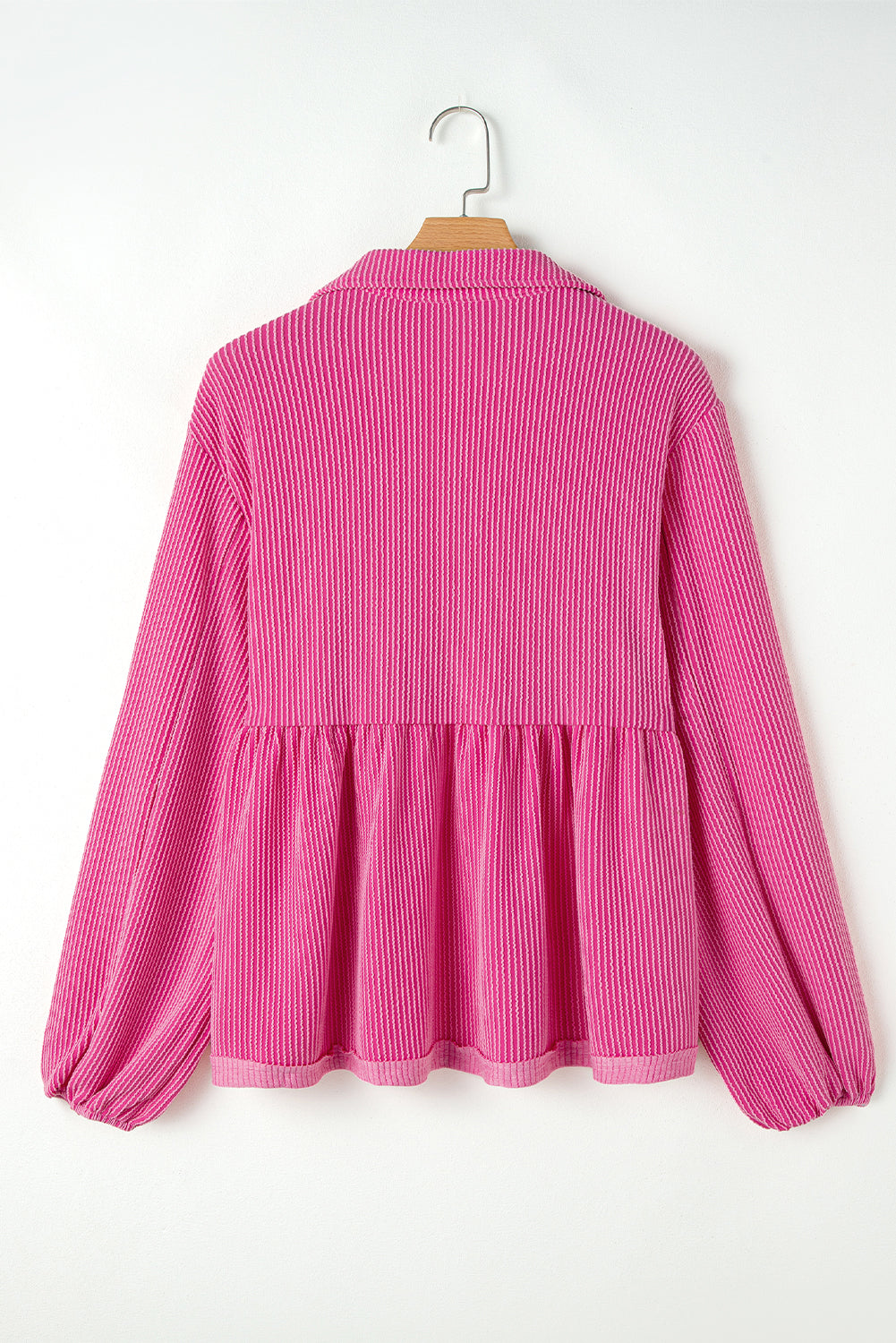 Phalaenopsis Corded Turn-down Collar Bubble Sleeve Babydoll Top
