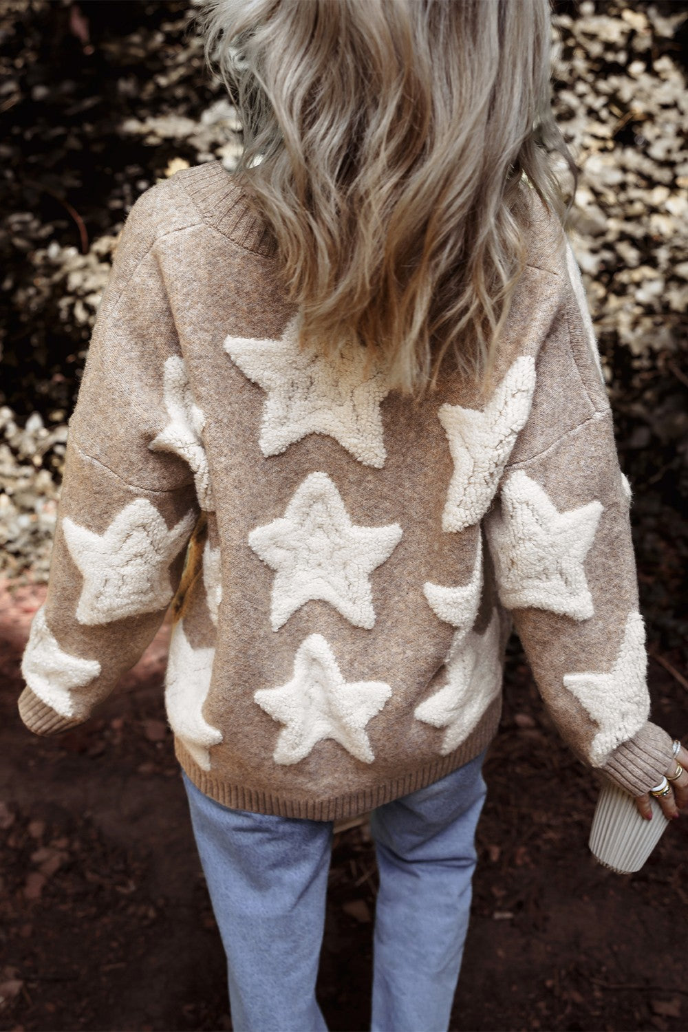 Star Beige Button Up Long Sleeve Cardigan