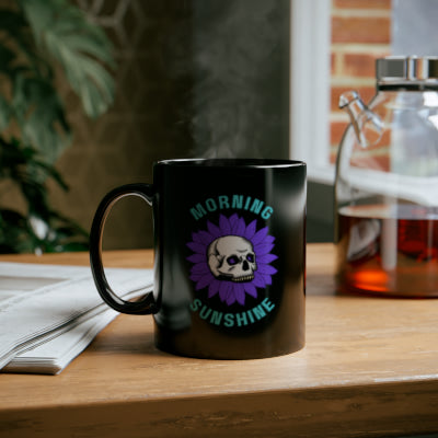 Good Morning Sunshine Skelton Flower Black Mug 11 oz