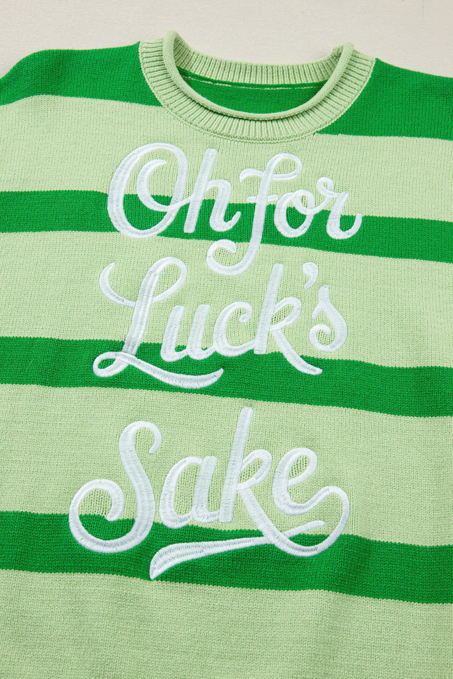 Green Stripe Oh for Lucks Sake St Patricks Day Short Sleeve Sweater