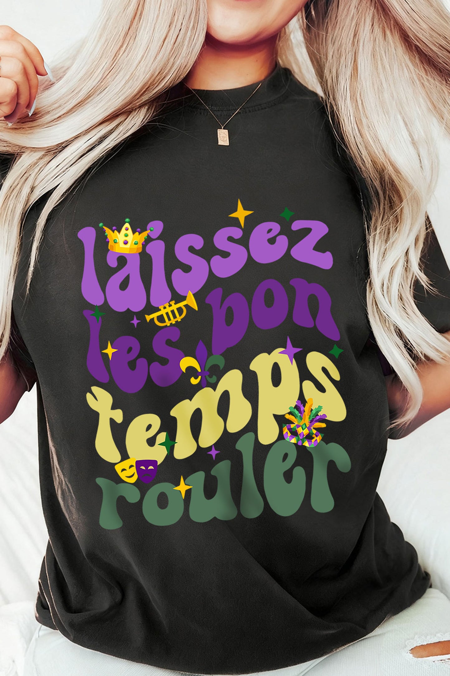 Black Laissez Lesbon Temps Rouler Graphic Mardi Gras Tee