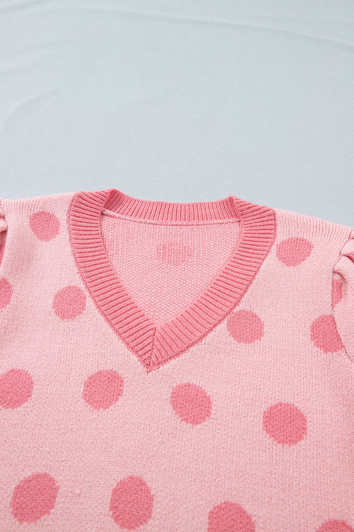 Pink Polka Dot Puff Short Sleeve Sweater Top