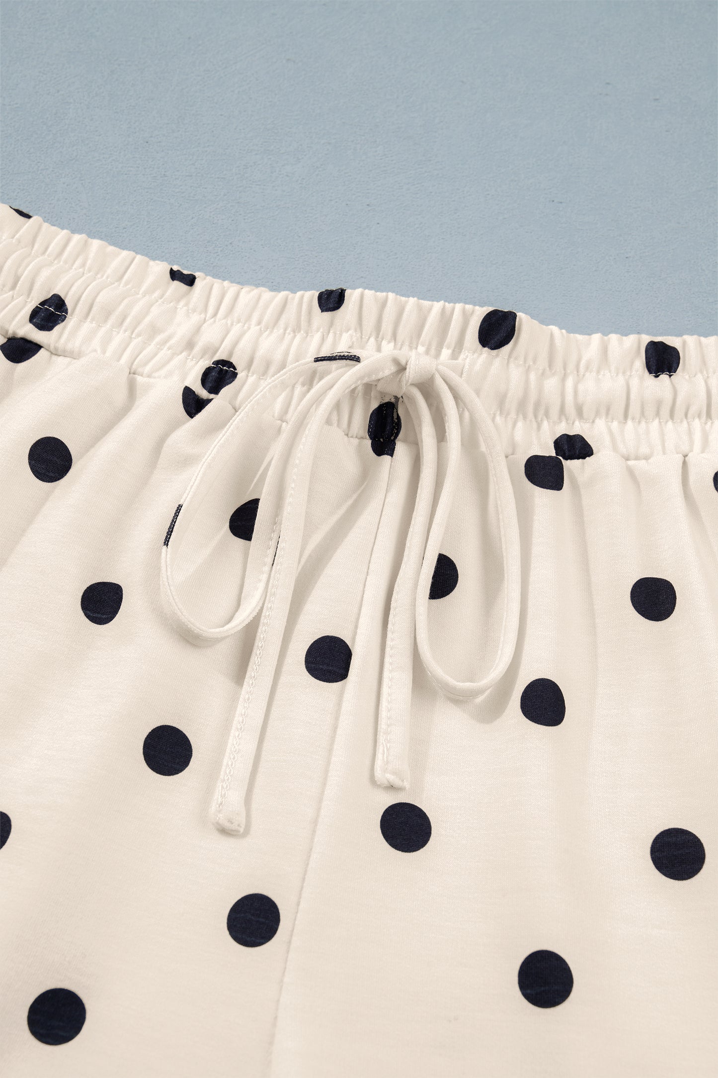 Black Exposed Seam Detail Polka Dot Loose Tee Drawstring Shorts Set