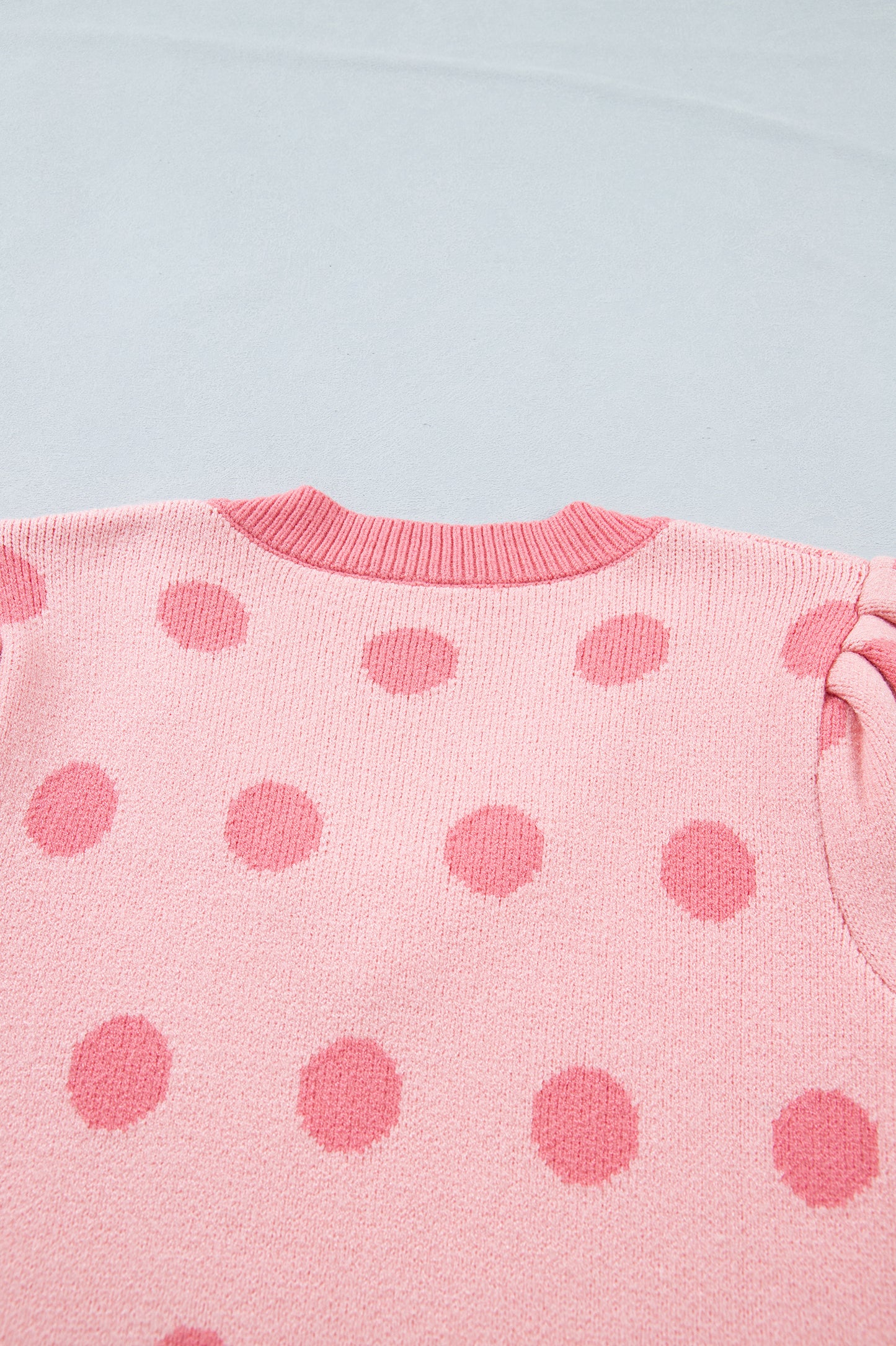 Pink Polka Dot Puff Short Sleeve Sweater Top