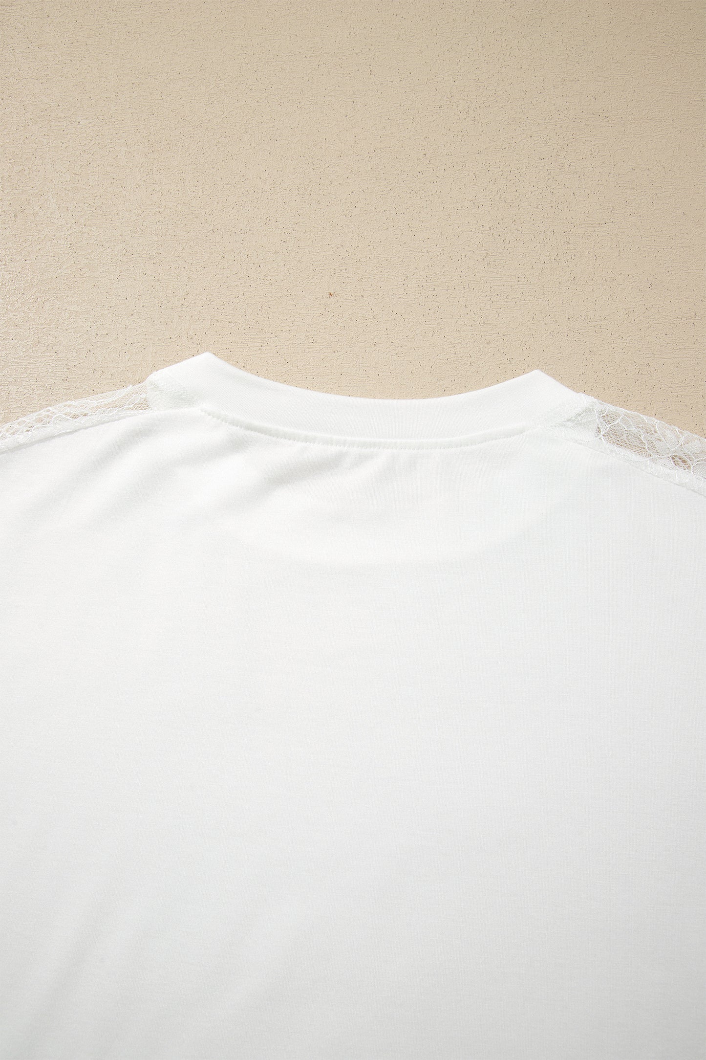 White Lace Patchwork Round Neck Long Sleeve Top