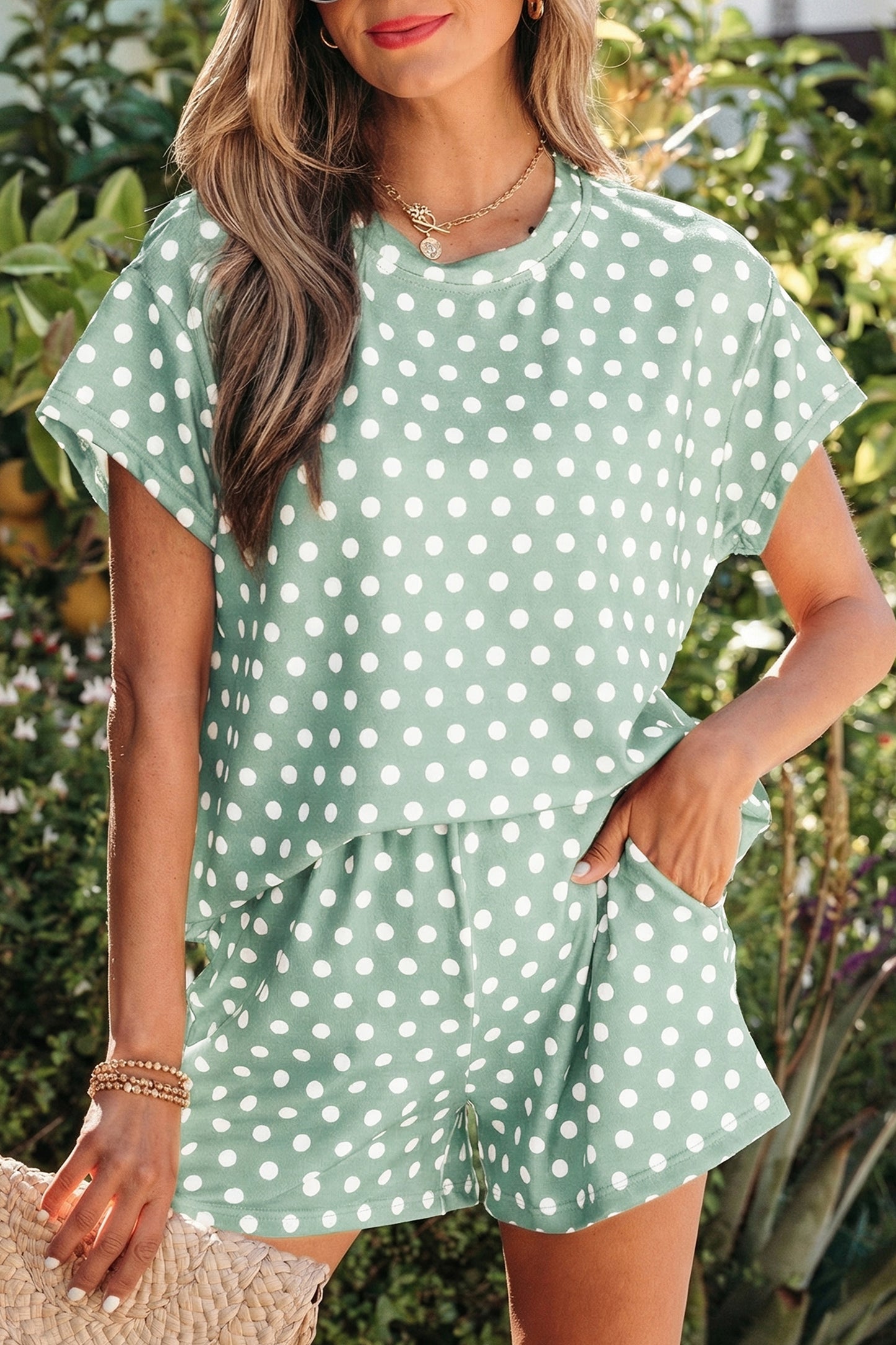 Purple Polka Dot Print Short Set