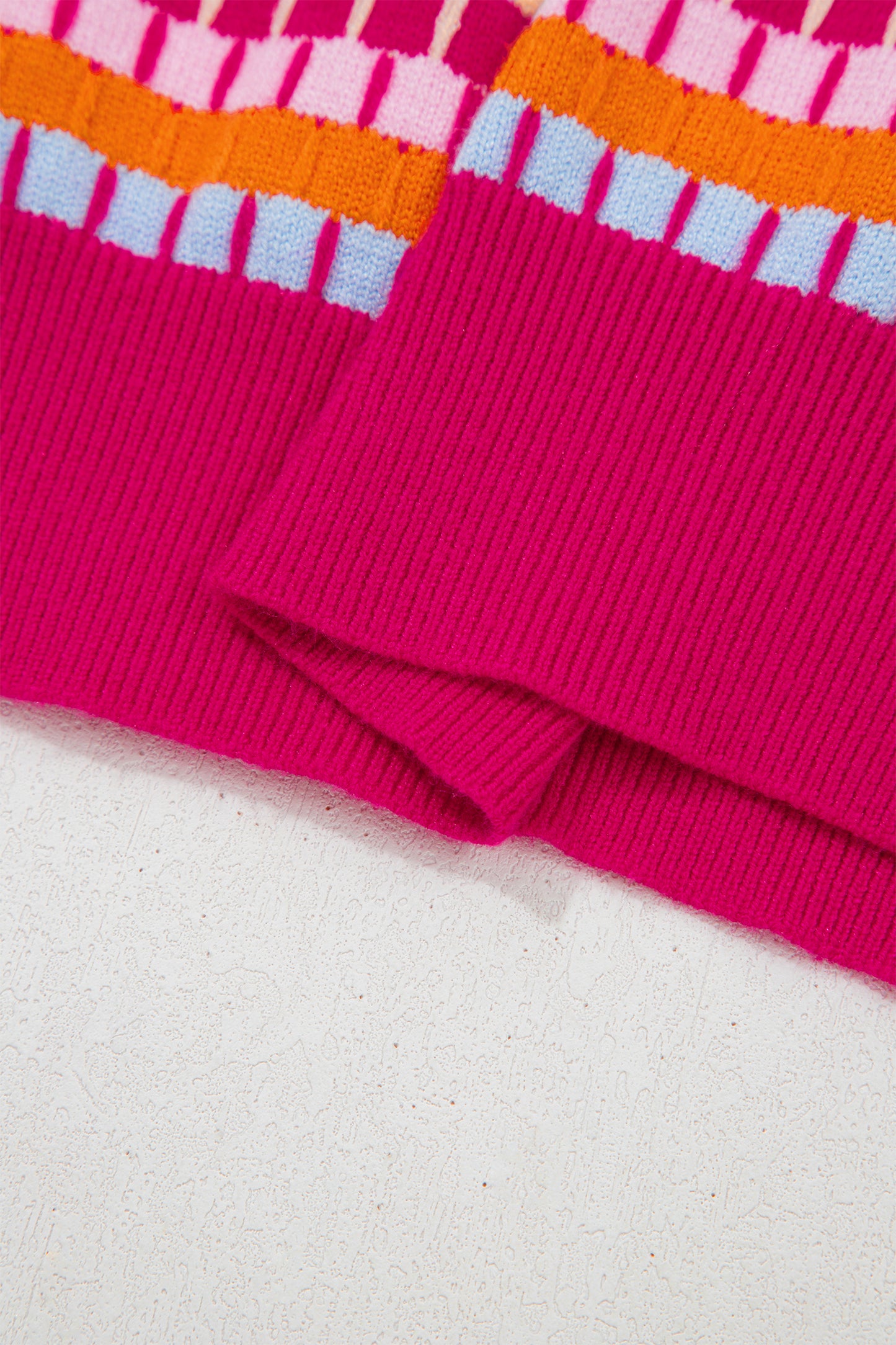 Purple Abstract Striped Knit Short Sleeve Sweater
