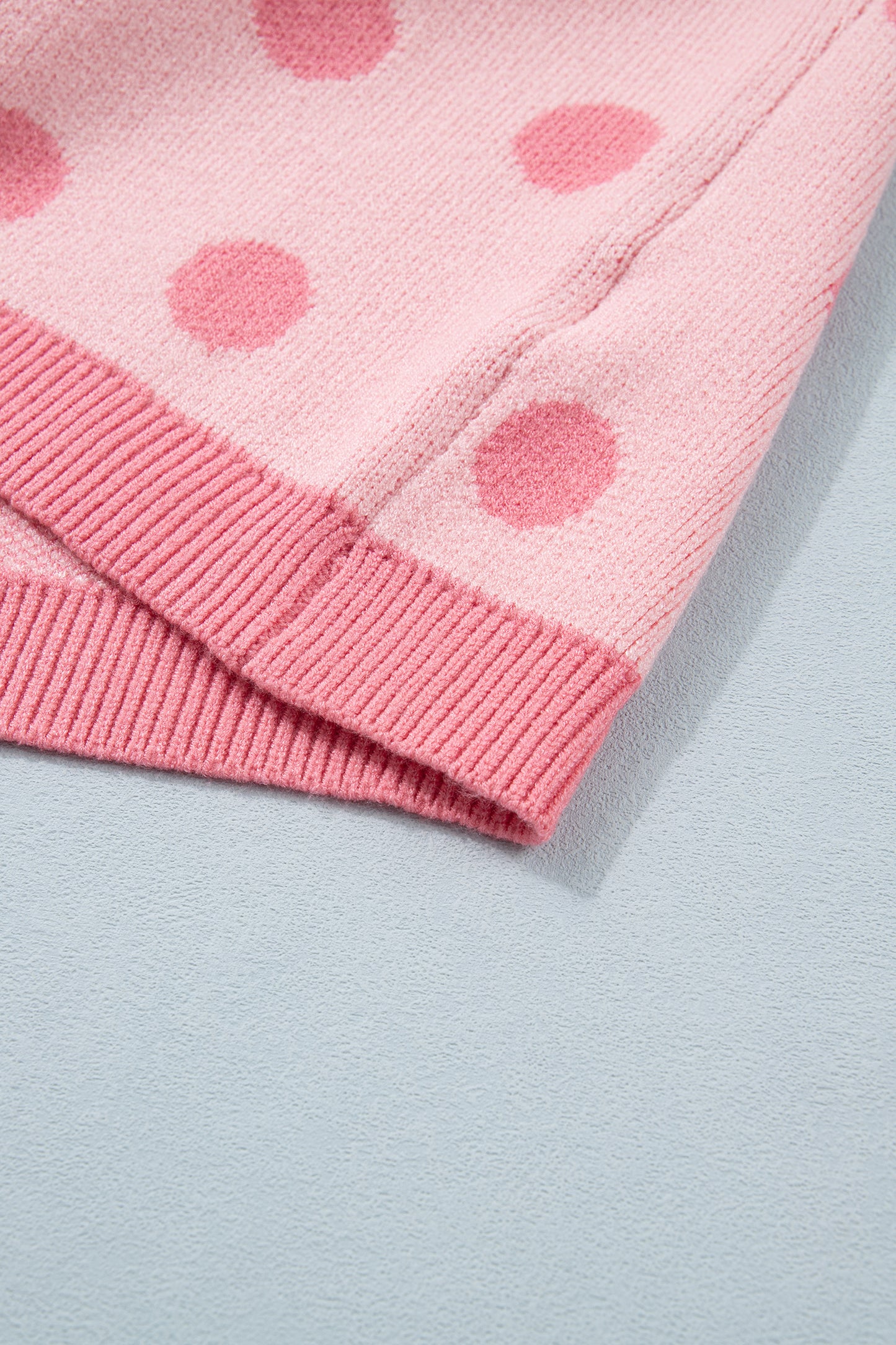 Pink Polka Dot Puff Short Sleeve Sweater Top