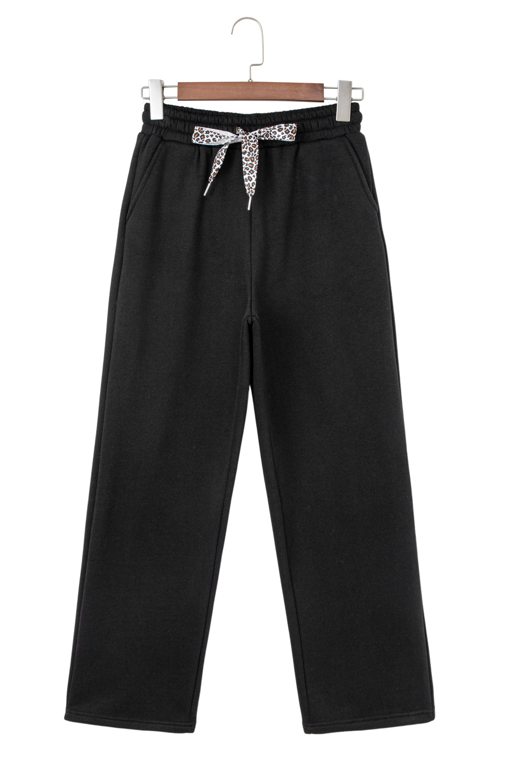 Black Leopard Drawstring Winter Fleece Pants