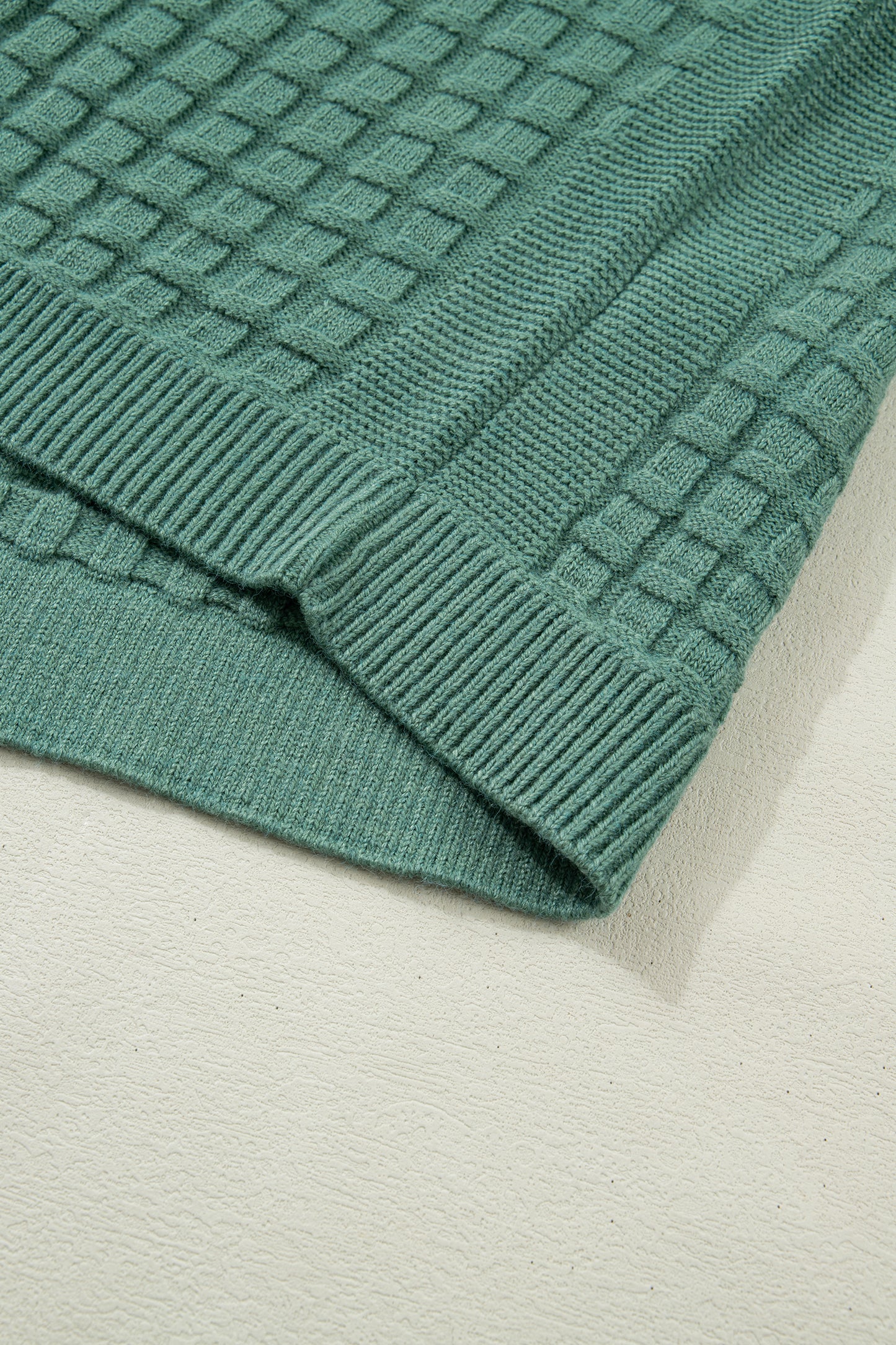 Mist Green Plus Size Solid Color Textured Knit Short Sleeve Sweater