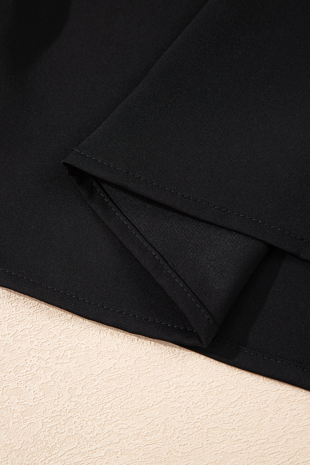 Black Button Notched Neck Petal Sleeve Blouse