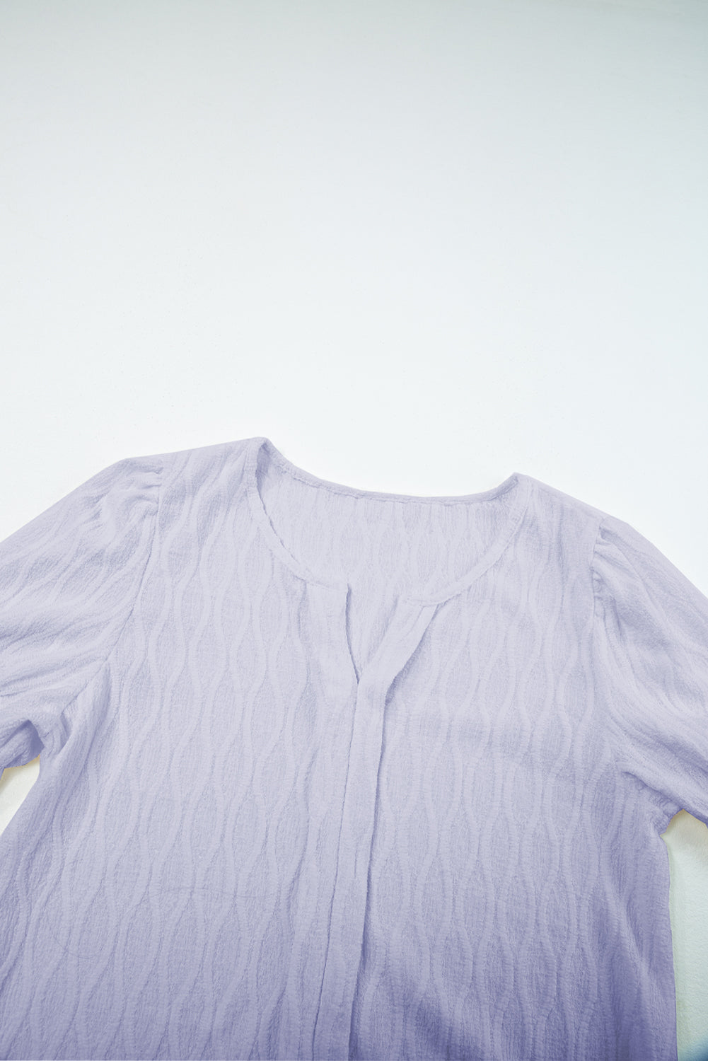 Lilac Solid Color Textured Notched Neck Puff Sleeve Blouse