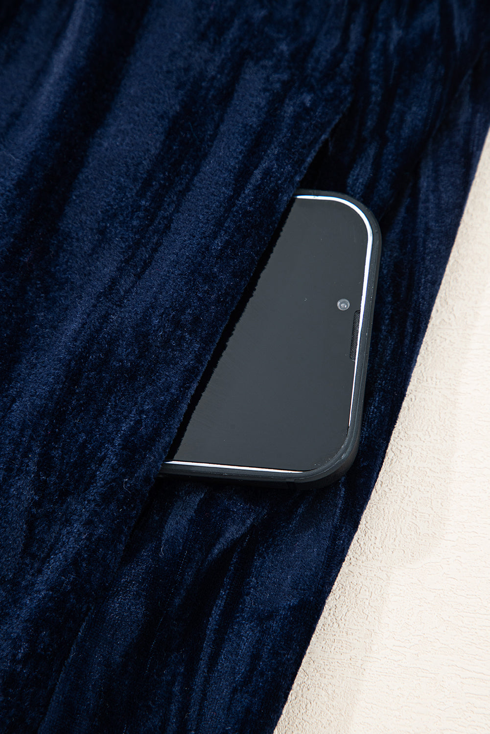 Navy Blue Velvet Ruched Bust Square Neck Short Puff Sleeve Plus Dress