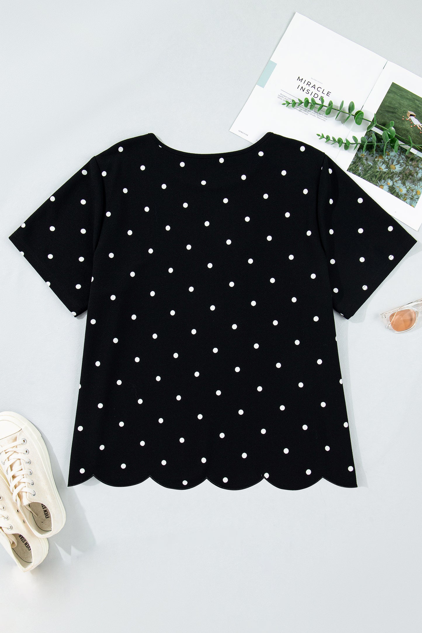 Black Plus Size Dotted Casual T Shirt