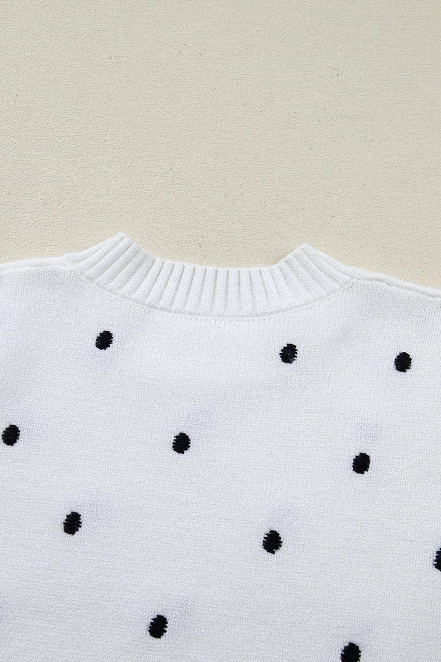 White Elegant Polka Dot Bubble Short Sleeve Sweater
