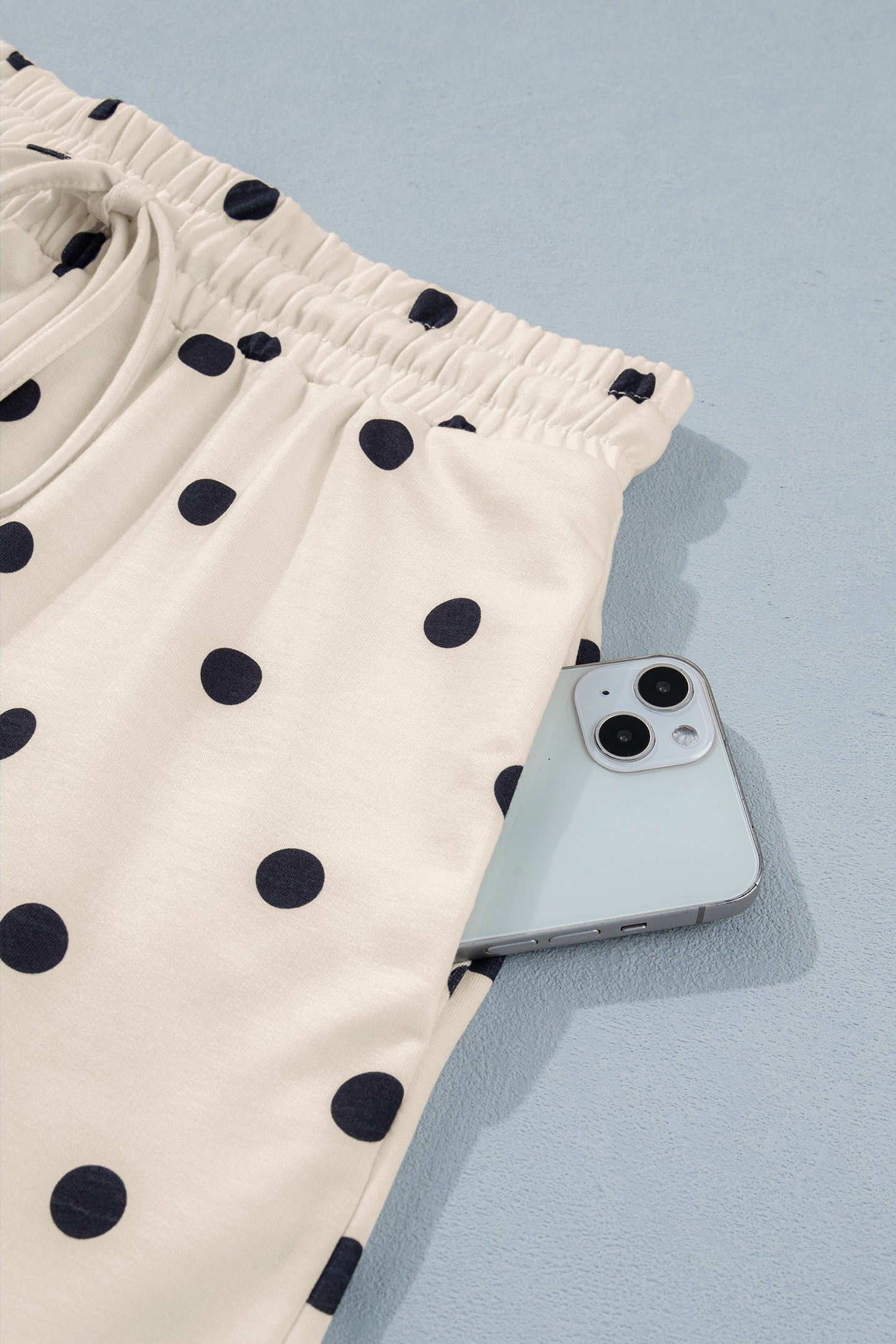 Black Exposed Seam Detail Polka Dot Loose Tee Drawstring Shorts Set