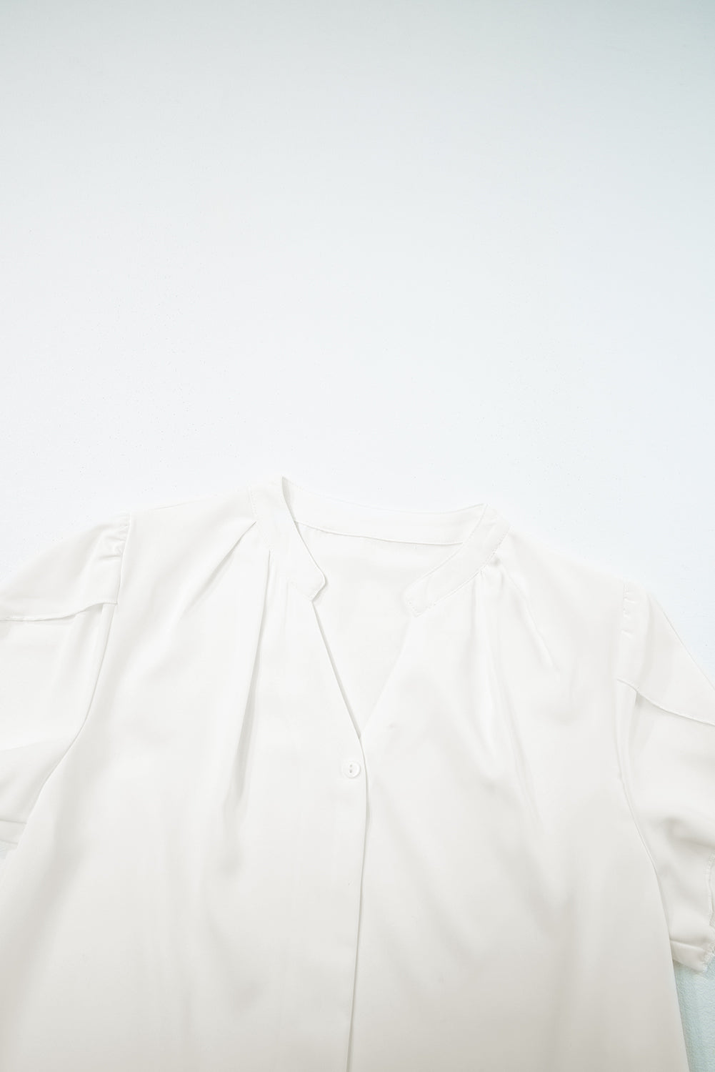 Black Button Notched Neck Petal Sleeve Blouse