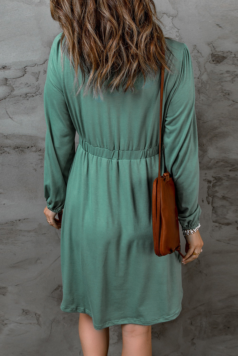 Green Casual Button Up Ruched Waist Short Dress