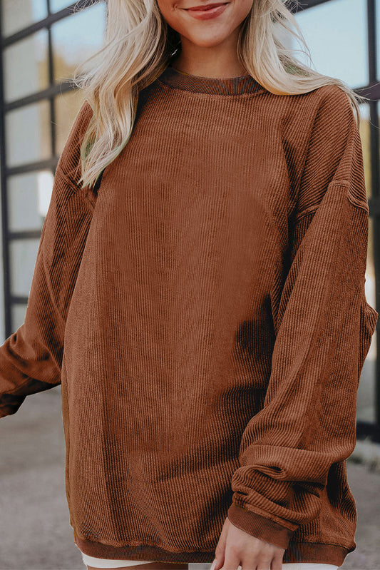 Festival Fuchsia Plain Drop Sleeve Crinkle Rib Oversized Sweatshirt