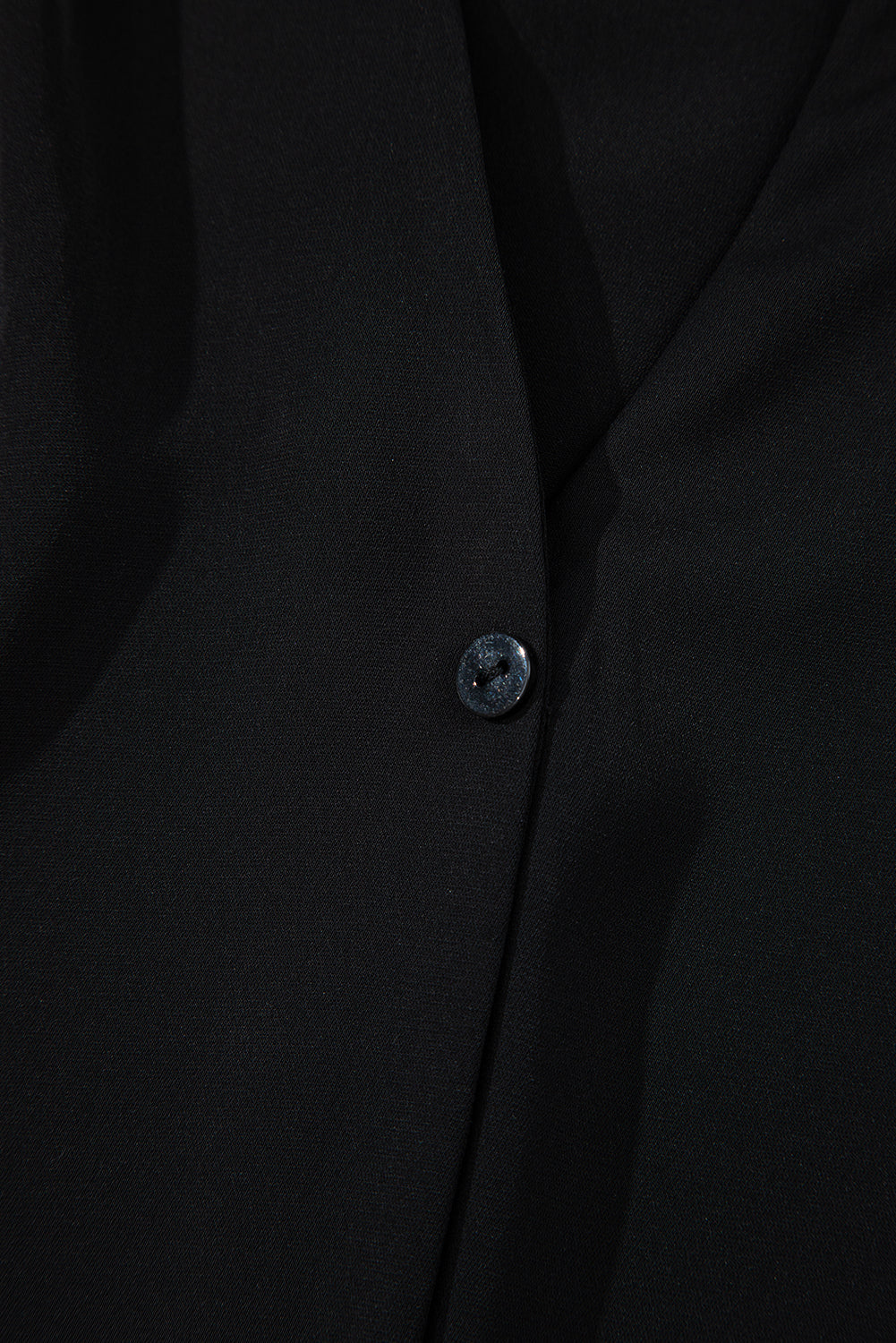 Black Button Notched Neck Petal Sleeve Blouse