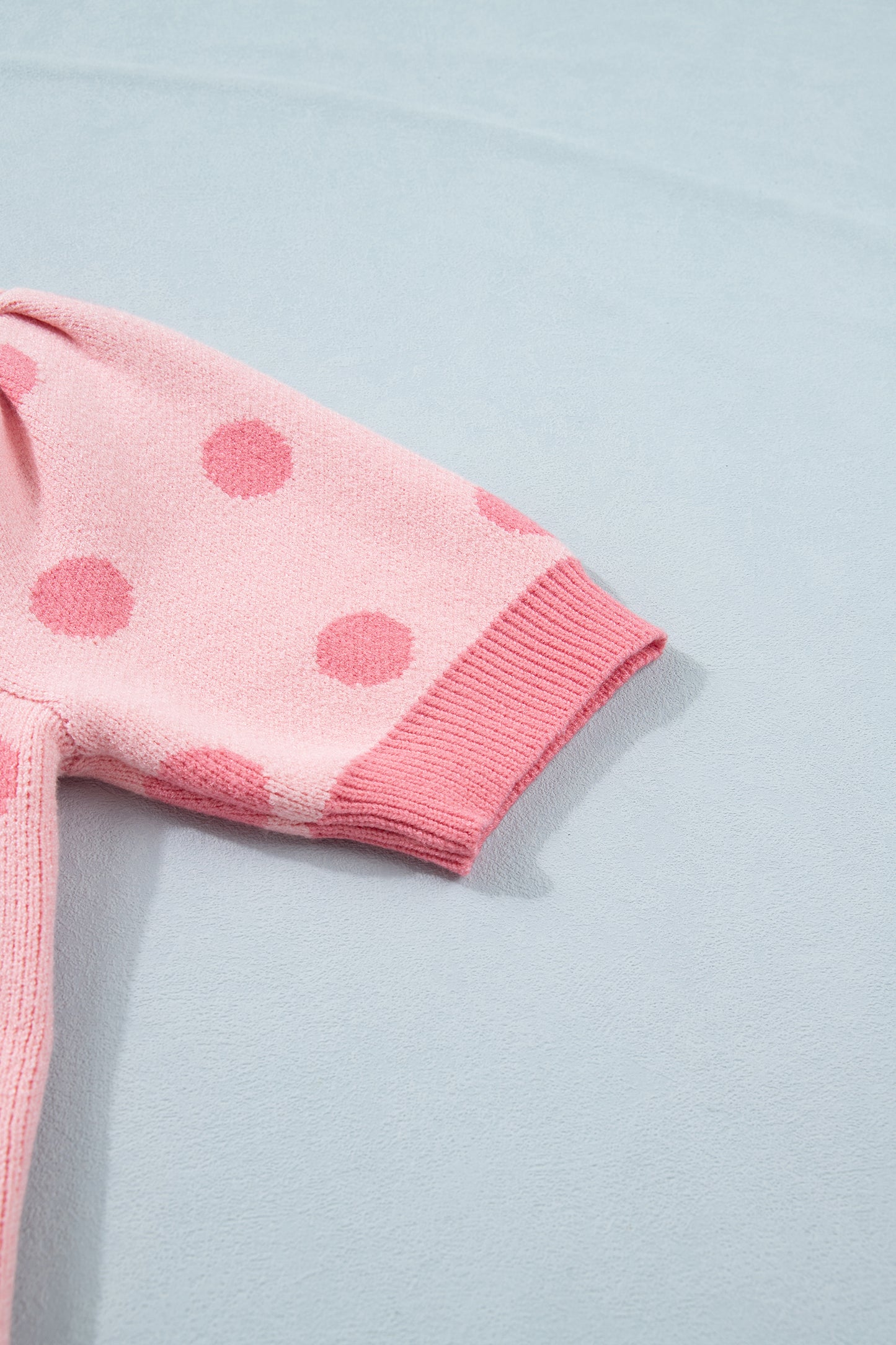 Pink Polka Dot Puff Short Sleeve Sweater Top