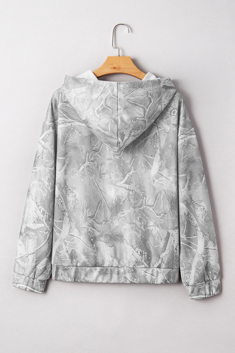 Light Pink Camouflage Plant Print Kangaroo Pocket Oversized Hoodie