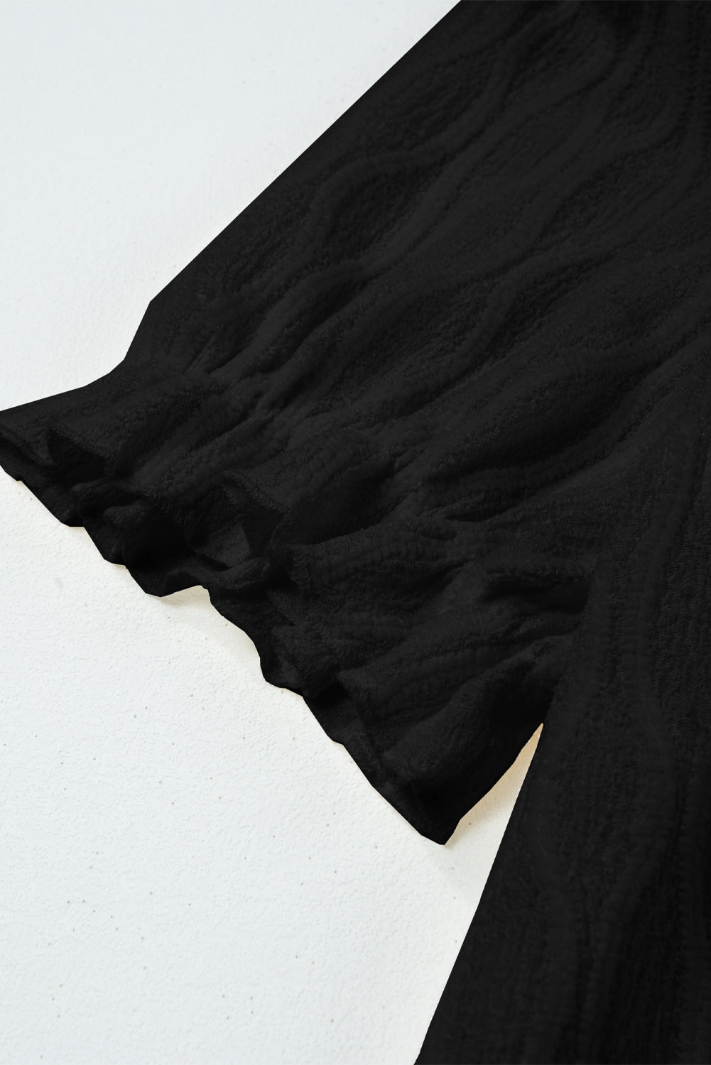 Lilac Solid Color Textured Notched Neck Puff Sleeve Blouse