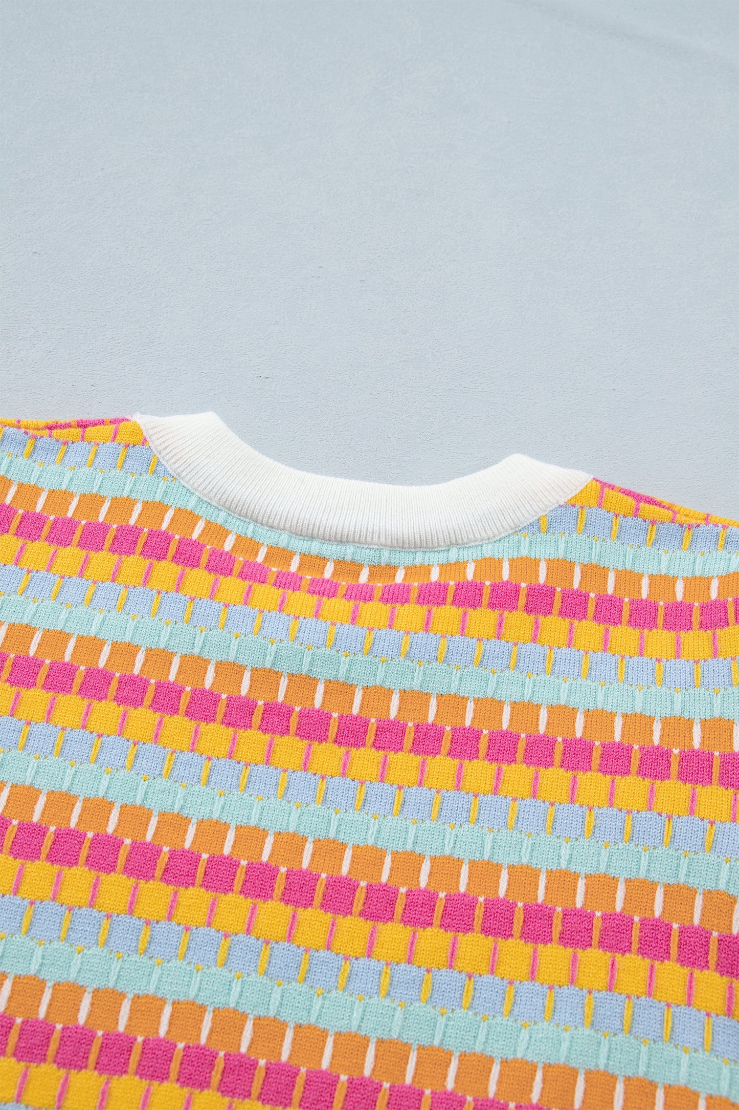 Purple Abstract Striped Knit Short Sleeve Sweater