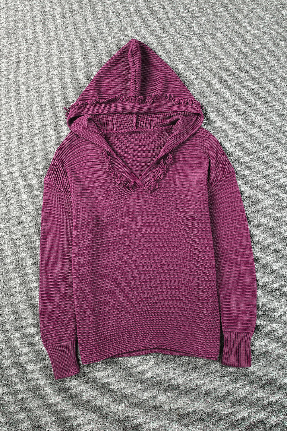 A Purple Split V Neck Pullover Hooded Sweater