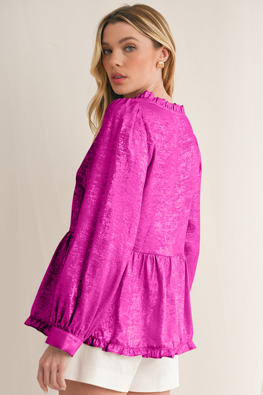 Black Velvet Frill V Neck Puff Sleeve Babydoll Blouse