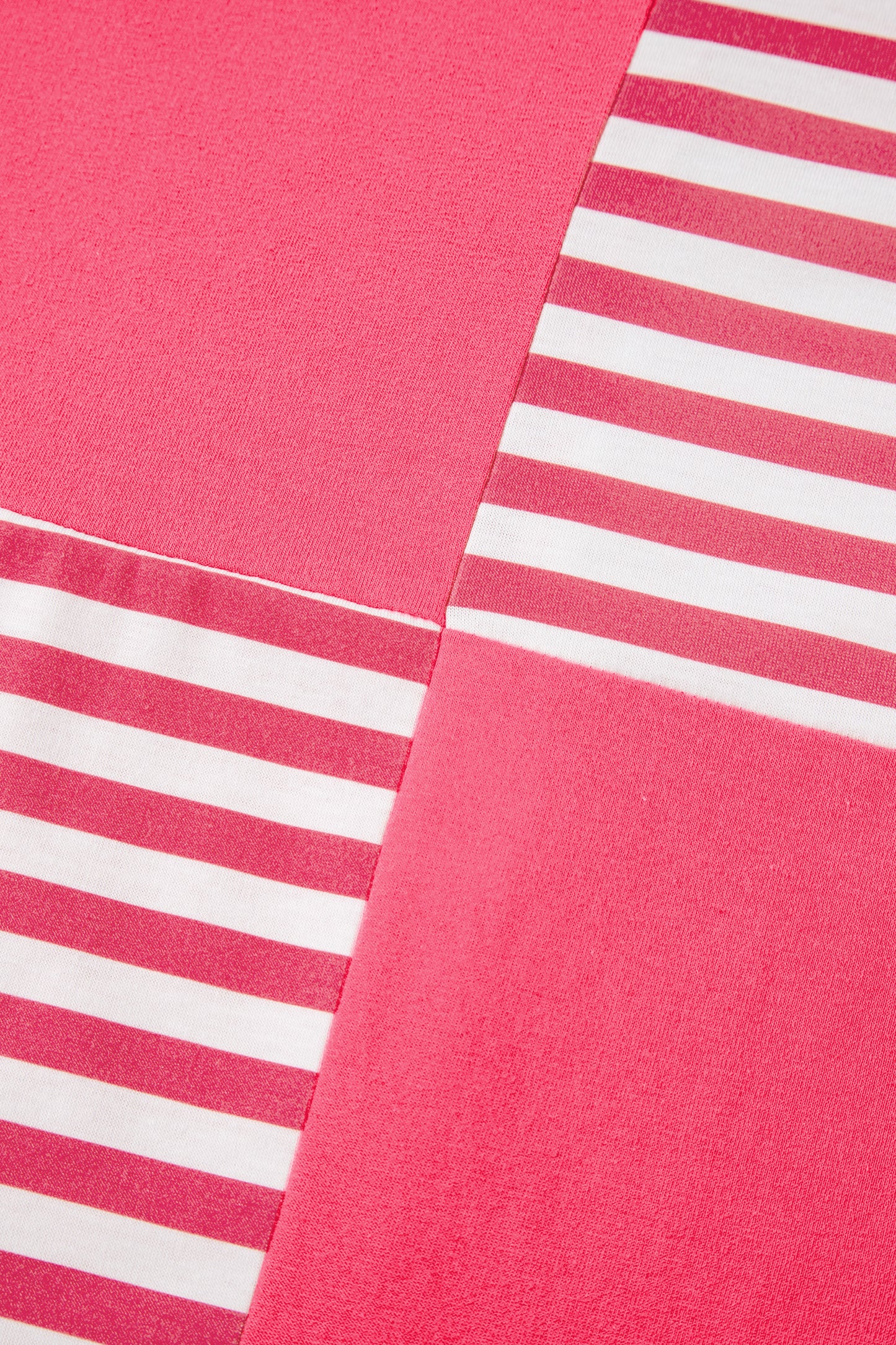 Pink Stripe Color Block Patchwork Drop Shoulder Long Sleeve Tunic Top