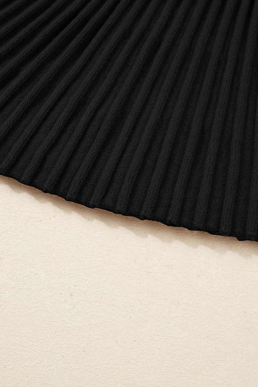 Black High Neck Puff Sleeve Sweater Pleated Mini Skirt 2pcs Knitted Outfit