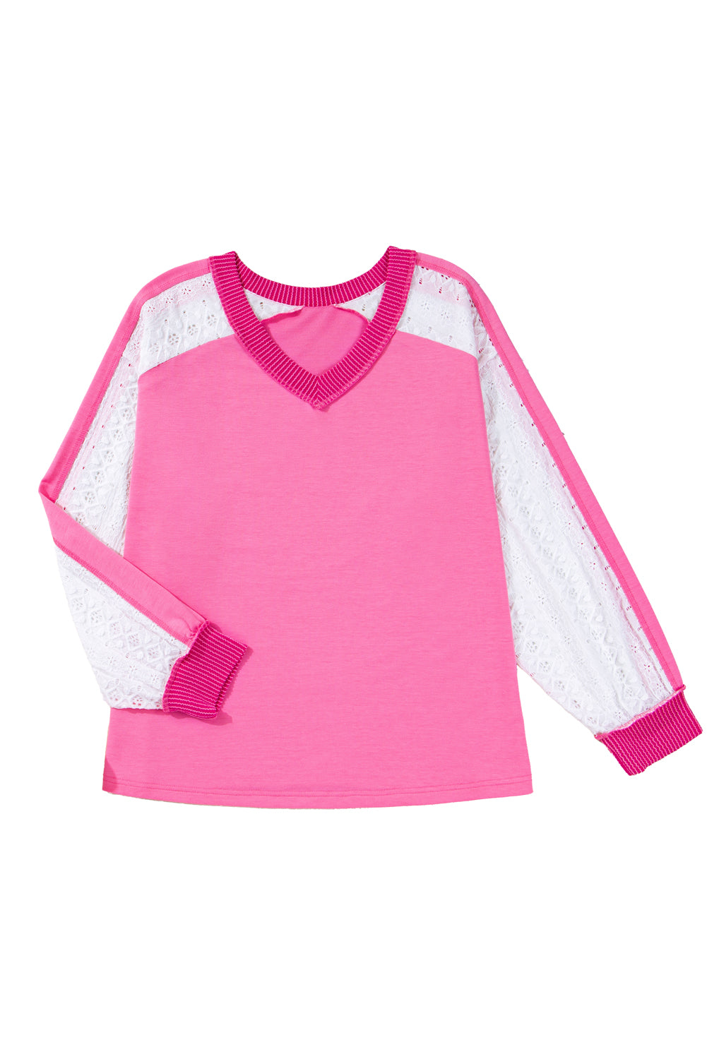 Bonbon Lace Patchwork Corded Trim Plus Size Long Sleeve Top
