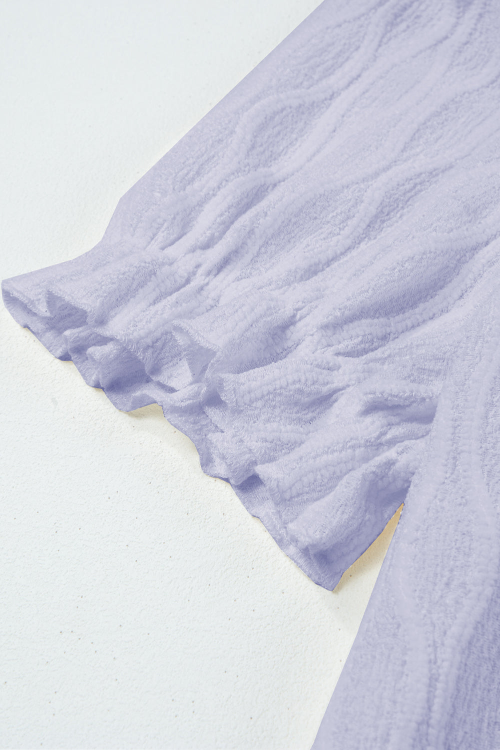 Lilac Solid Color Textured Notched Neck Puff Sleeve Blouse